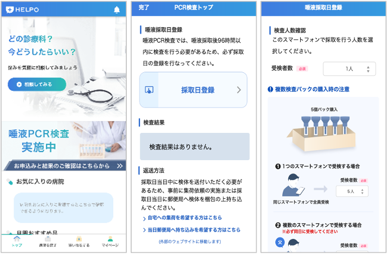 「HELPO PCR検査パッケージ」の利用イメージ